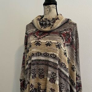 Colorful loose fitting cowl neck sweater